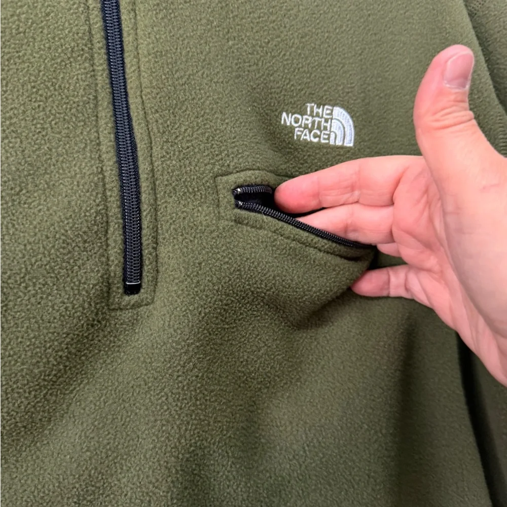 The North Face Polartec Green Black Side Panels Fleece 1/4 Zip Pullover Sz XL